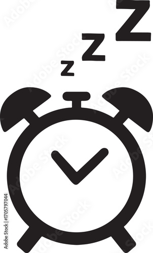 Alarm clock with Zzz silhouette icon representing sleep, rest, relaxation, and bedtime routine.