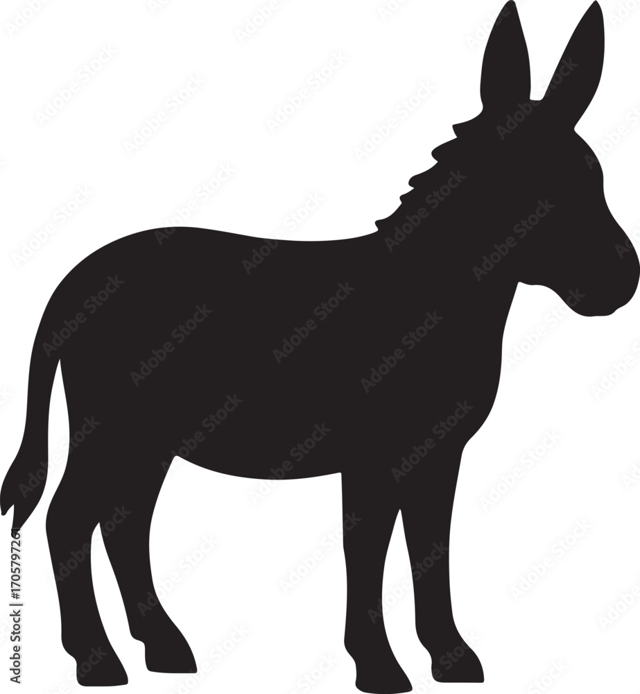 Fototapeta premium Donkey silhouette icon representing farm animal, livestock, rural life, and hardworking nature.