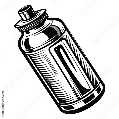Monochrome Illustration of a Reusable Water Bottle with Distinctive Grooves