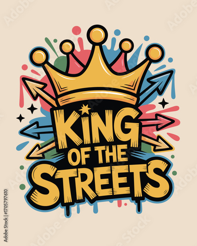 Graffiti Crown T-Shirt Vector Design with Splashes and Stars