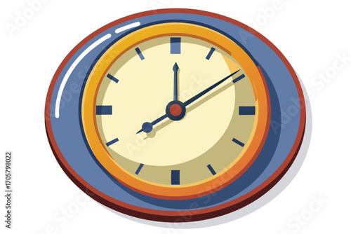 Charming Round Wall Clock with Blue and Gold Accents Depicting Morning Time