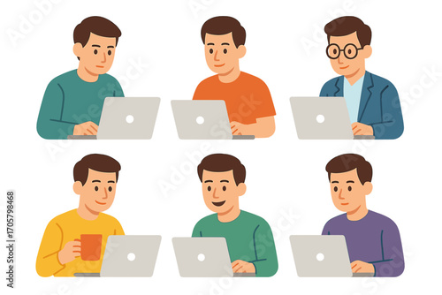 Work from home silhouette icon set. featuring laptop, coffee, casual clothing, and glasses symbols