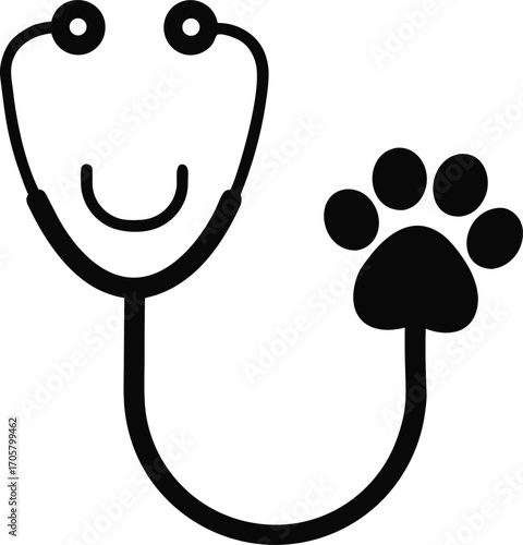 Art of veterinary stethoscope with paw print, symbolizing animal care and health, promoting pet wellness