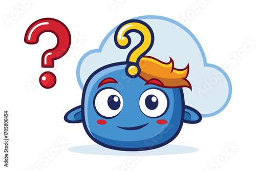 Confused Cloud Character with Question Marks Cartoon Illustration