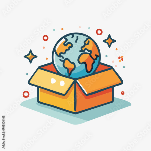 Blue And Orange Earth Globe In A Cardboard Box