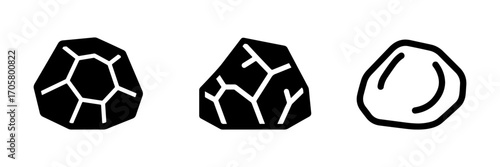 Set of Abstract Black and White Rock and Mineral Icons in Flat Design Style