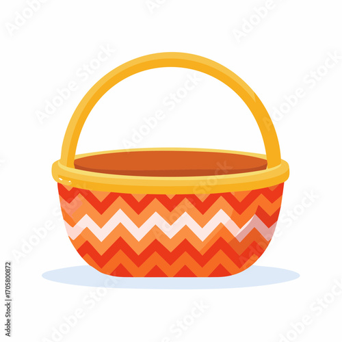 Empty Orange Wicker Picnic Basket with Chevron Pattern and Yellow Handle