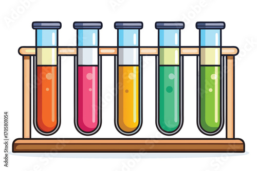 Colorful Chemical Solutions in Test Tubes Rack Science Experiment
