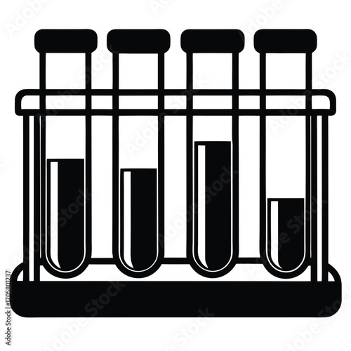 Black and White Test Tubes in Rack with Varying Liquid Levels Science Experiment