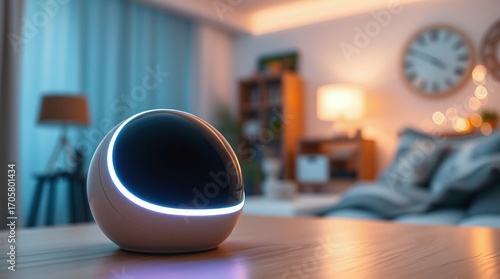 smart home device on n table in blurred a cozy room setting