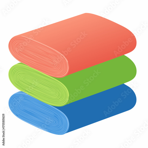 Stack of Three Colorful Rolled Textiles