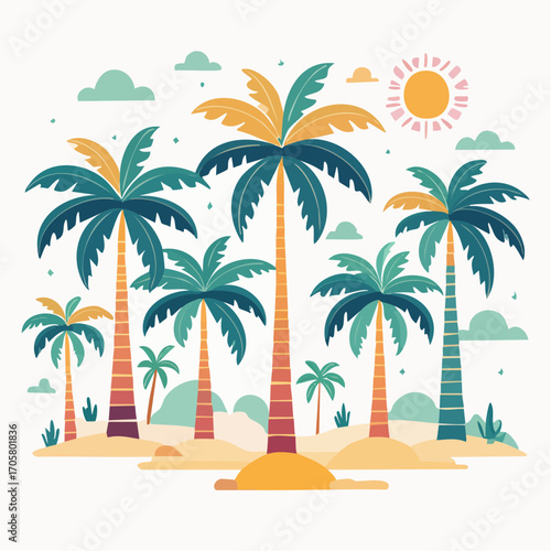 Pixel Art Tropical Beach Landscape With Palm Trees