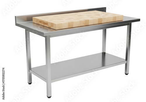 Stainless steel kitchen table isolated on transparent background