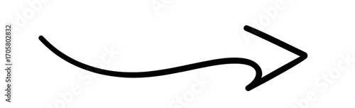 Curved right arrow. Simple black direction symbol. Isolated on transparent background, png