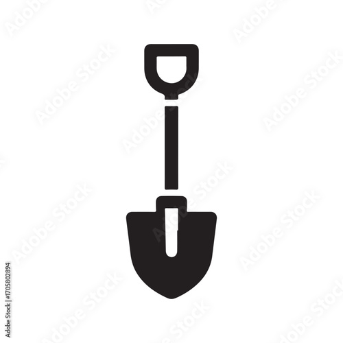 Minimalist Black Shovel Icon with Simple Flat Design on White Background