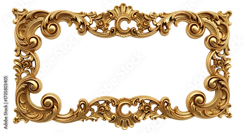 Ornate gold decorative frame with intricate carvings on a black background.