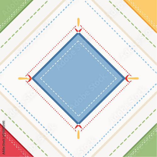 Blue Diamond Centered in Stitched Multicolored Patchwork Design