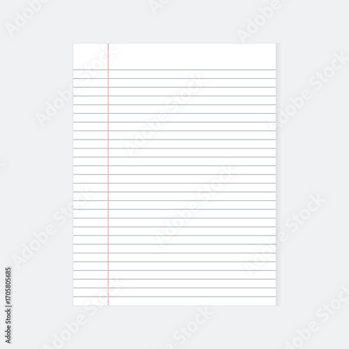 Lined note paper design. Loose leaf paper vector illustration