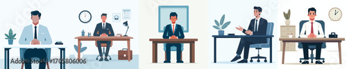 vector of applicant sitting confidently in the interview room ready to be interviewed