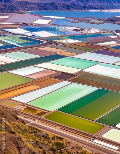 Colorful salt evaporation ponds