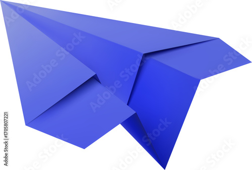 Blue paper airplane flying up left, origami, isolated icon.