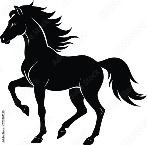 Art of elegant black horse silhouette, showcasing its majestic posture and flowing mane in a graceful design