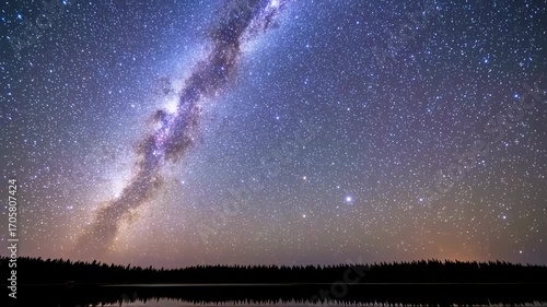 Milky Way over a tranquil lake at night