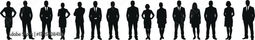 Collection of business people silhouettes in formal attire standing in a line group