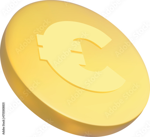Rotated golden euro coin, falling money icon, vector illustration.