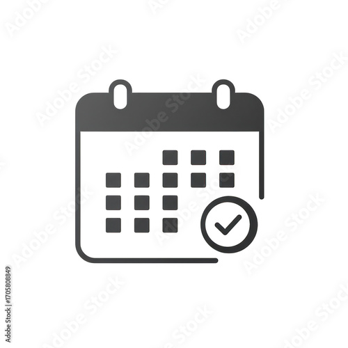 Dark gray calendar icon with checkmark isolated on transparent background