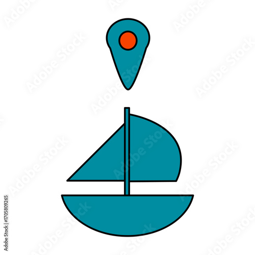 Sailing Boat with Location Pin