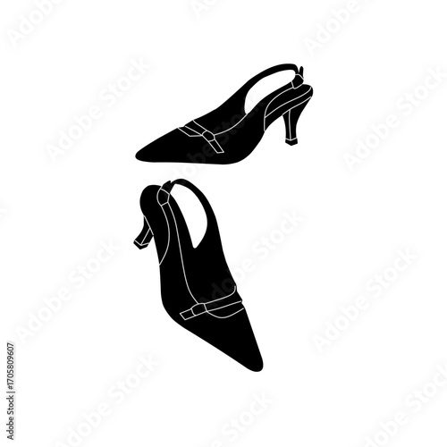 Stylish black high-heeled slingback shoes with pointed toes and elegant straps, designed for a classy and feminine look. Perfect for formal occasions, evening wear, or fashionable everyday style.