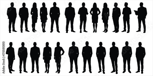 Diverse Group of Business People Silhouettes Standing on White Background Keywords: business, people, silhouette, group