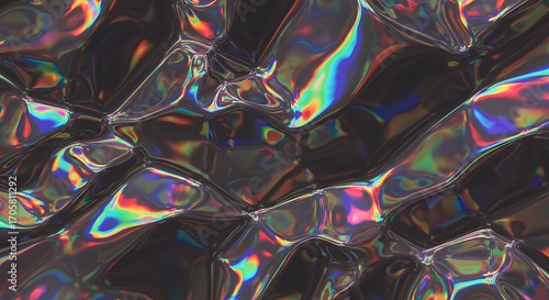 Abstract holographic rainbow foil with prismatic glowing effects
