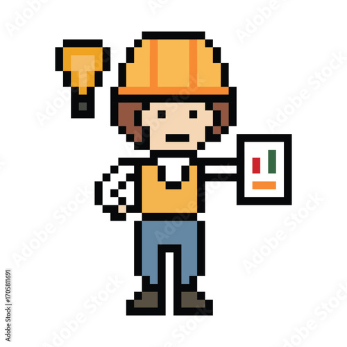 Cartoon pixel 8 bit character engineer man worker industry warehouse fix decoration 8 bit male boy male engineer storage game png vector.