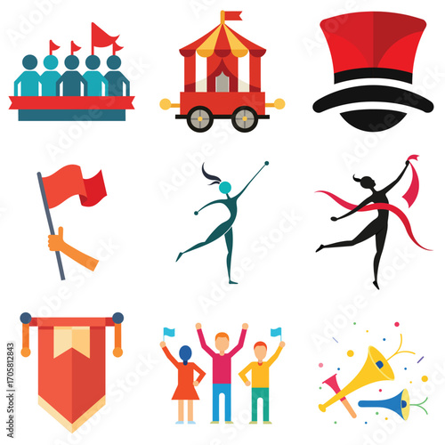 Abstract crowd of people celebrating at a parade or festival