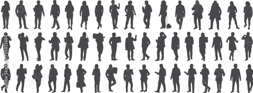 Large Collection of Human Silhouettes in Various Poses and Activities Keywords: people, silhouette, collection, group, set, men