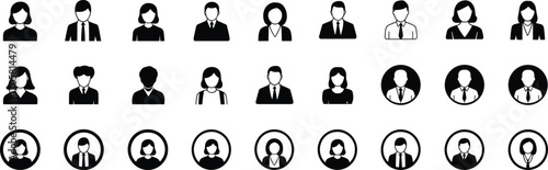 Set of black and white business person avatar icons with ties and collars Keywords: avatar, icon, people, person, man, woman