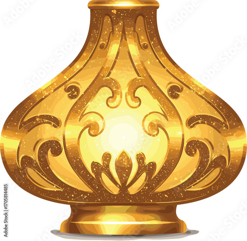 Fantasy Glowing Gold Lamp with Magical Aura – Vector Illustration