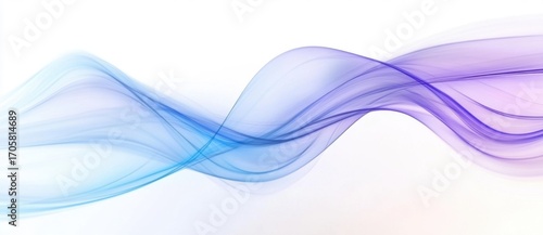 Abstract flowing blue and purple wave on white background with soft gradient lines and futuristic curves. Ideal for innovation, digital technology, medical, AI, or corporate design concepts.