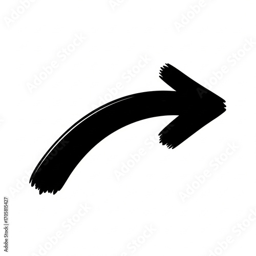 Hand drawn black arrow pointing right curved grunge texture vector illustration