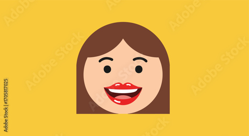 Cheerful Smiling Face: A charming cartoon illustration of a woman's face, radiating pure joy and positive emotions. Her bright smile and expressive features convey happiness