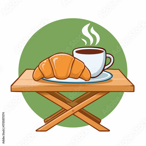 Kaffee und Croissant auf Tisch