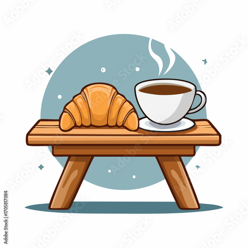 Kaffee und Croissant auf Tisch