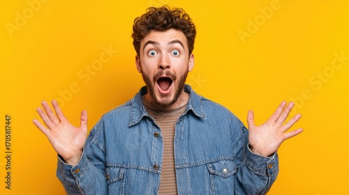 handsome man exited surprise face expression . Male feels shocked. exciting smile and happy adorable rejoices. Very enjoy and fun relax time. wow,