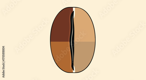 Coffee Bean in Artistic Arrangement: A stylized, artistic rendering of a coffee bean, showcasing its rich color and form through distinct segments.