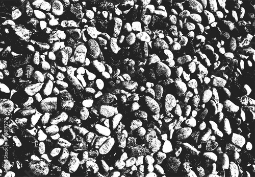 Black and White Grunge Rock Texture Background, Vintage Distressed Pebble Surface Overlay, Abstract Monochrome Stone Pattern Wallpaper, Rough and Gritty Urban Debris Texture
