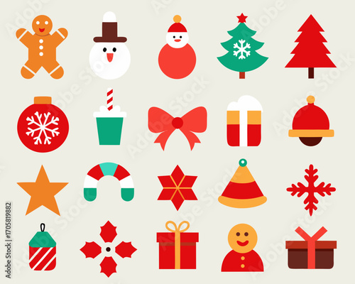 Collection of flat christmas icons and symbols