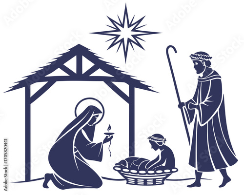 Nativity scene with mary joseph and baby jesus under the star