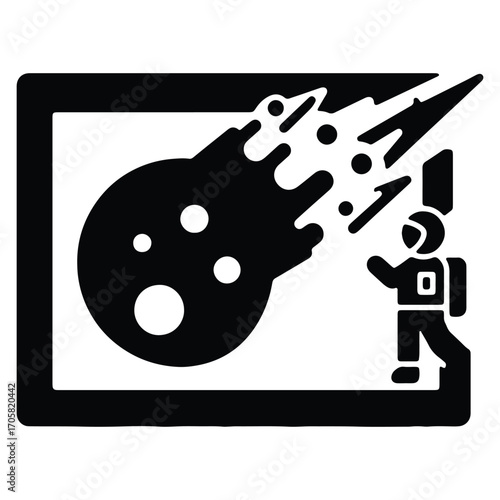 Astronaut Witnessing a Meteor Shower in Space Black and White Illustration Adventure and Exploration of Universe